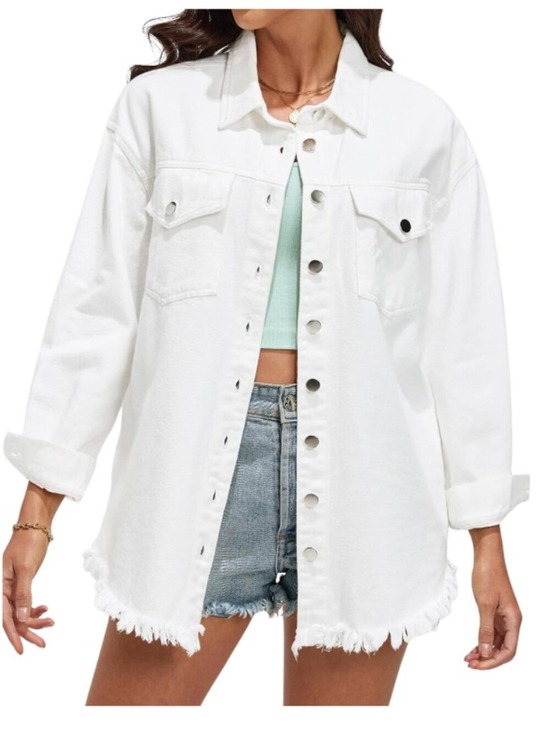 Jackets & Blazers - NWOT Denim Jacket for Women Button Up Frayed Hem Shacket